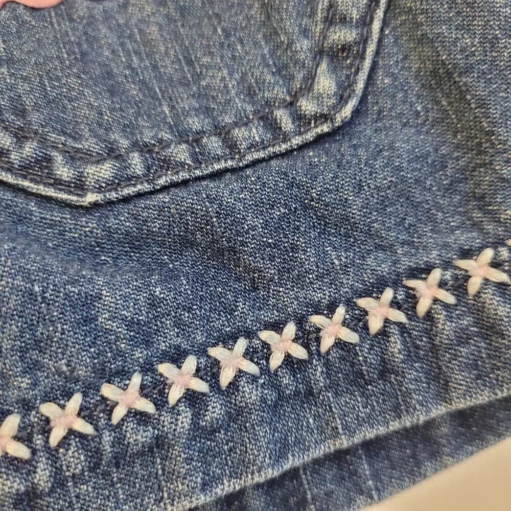 Genuine Kids OshKosh Denim Jumper Dress Set 6M Pink Stripe Tee Baby Daisy